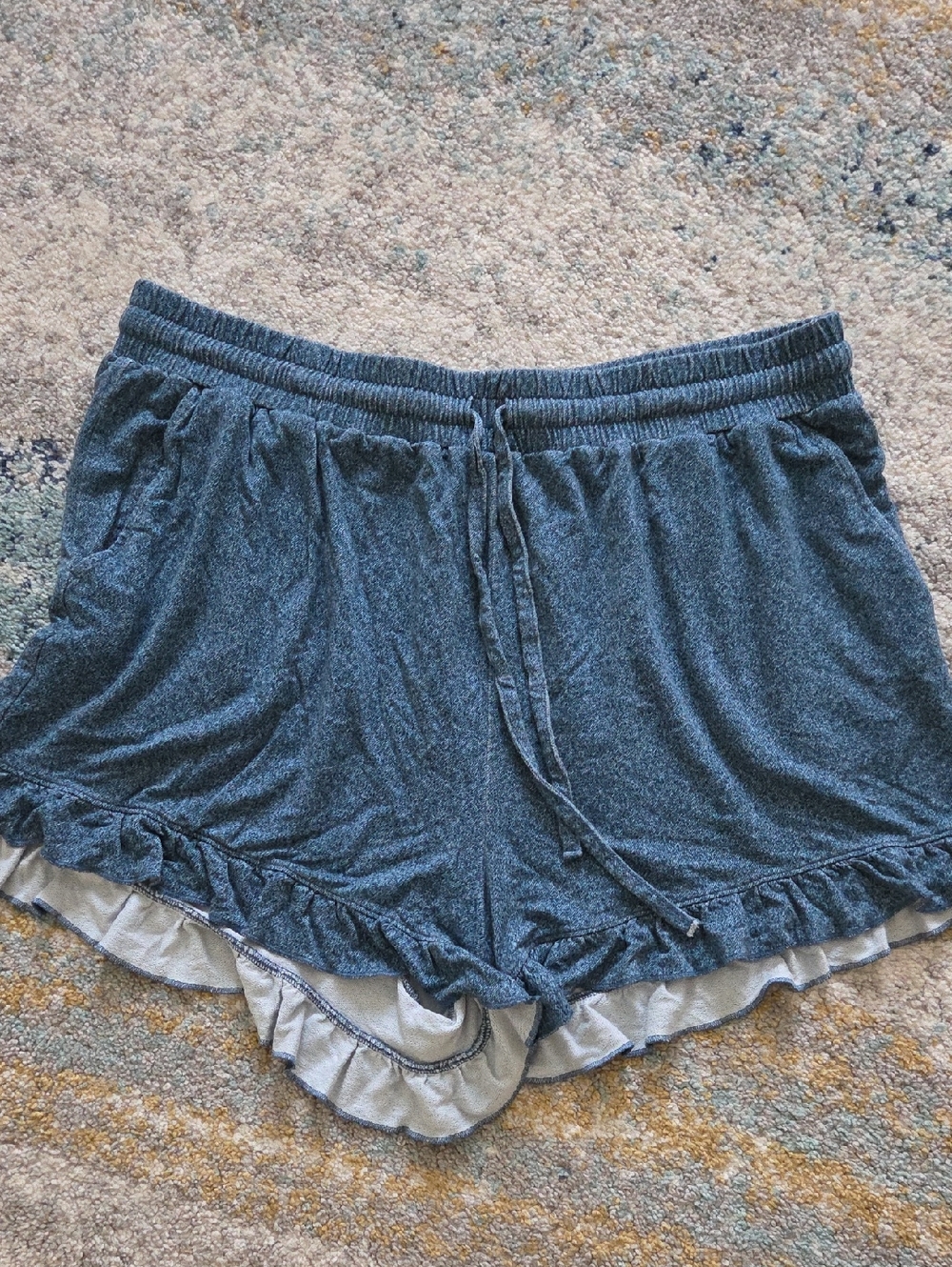 Women's Blue Ruffle Hem Lounge Shorts
